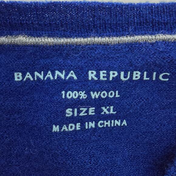 Banana Republic Wool Sweater V-neck Men XL Blue Gray Striped 100% Wool - Picture 10 of 10